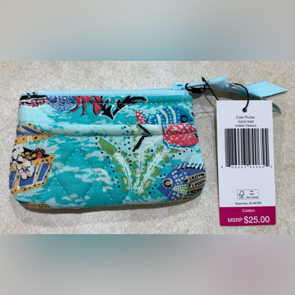 NWT Vera Bradley Cotton Coin Purse in Antilles Treasure Pattern